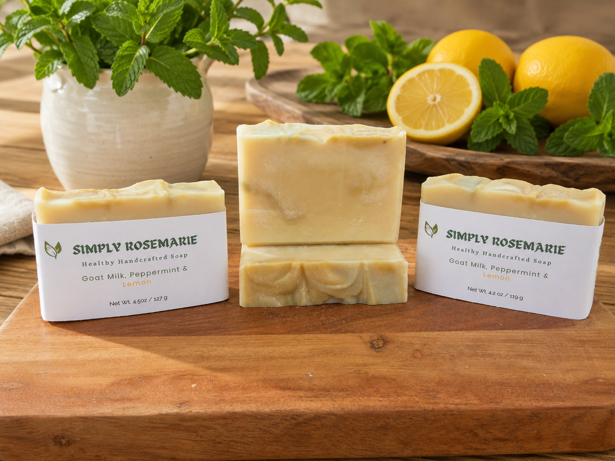 Handcrafted Goat Milk, Peppermint & Lemon soap bars by Simply RoseMarie