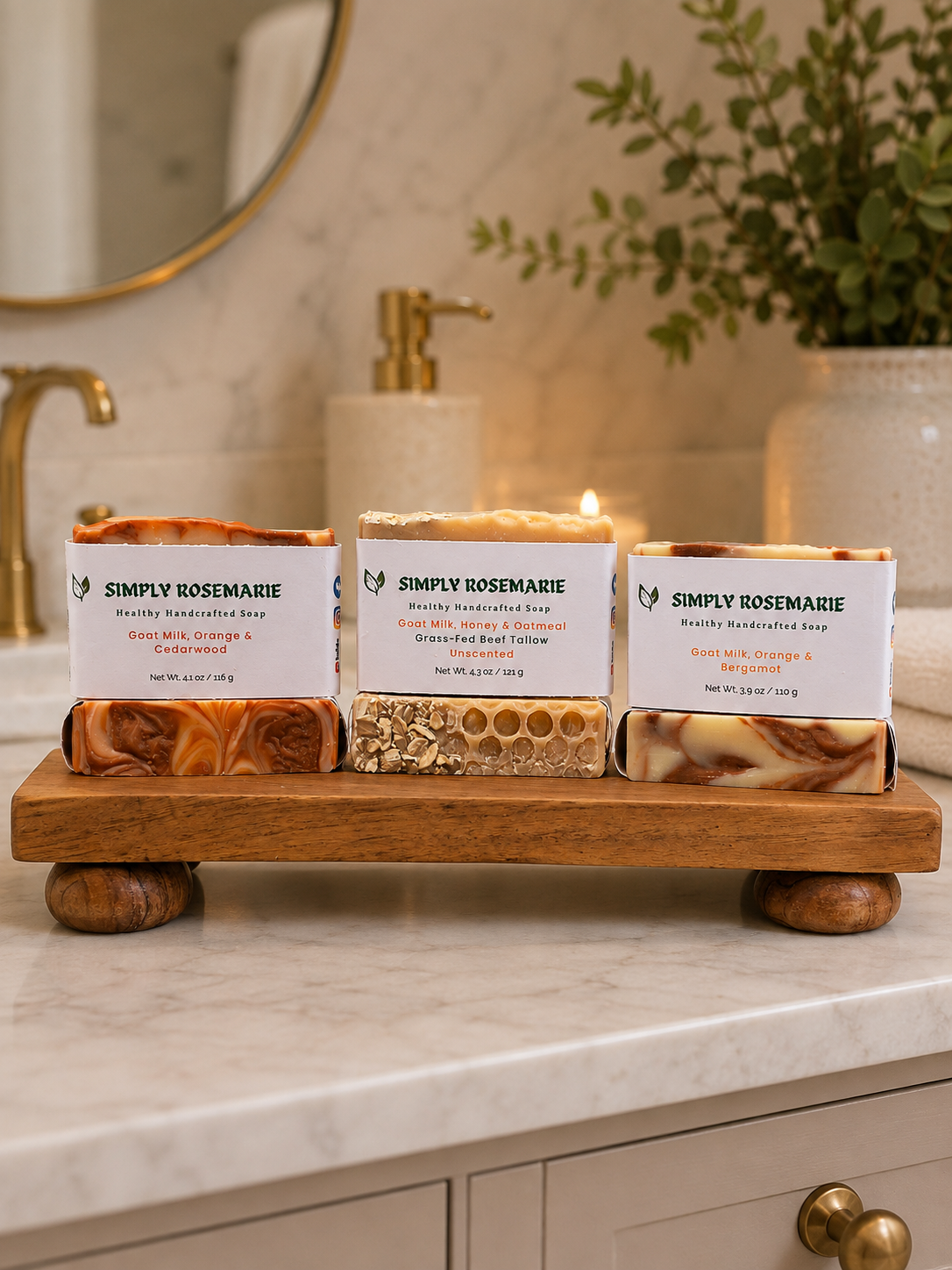 Bundle 3 Pack of  – Goat Milk, Orange & Cedarwood; Honey & Oatmeal, Tallow Unscented; Orange& Bergamot.