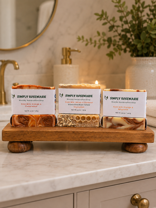 Bundle 3 Pack of  – Goat Milk, Orange & Cedarwood; Honey & Oatmeal, Tallow Unscented; Orange& Bergamot.