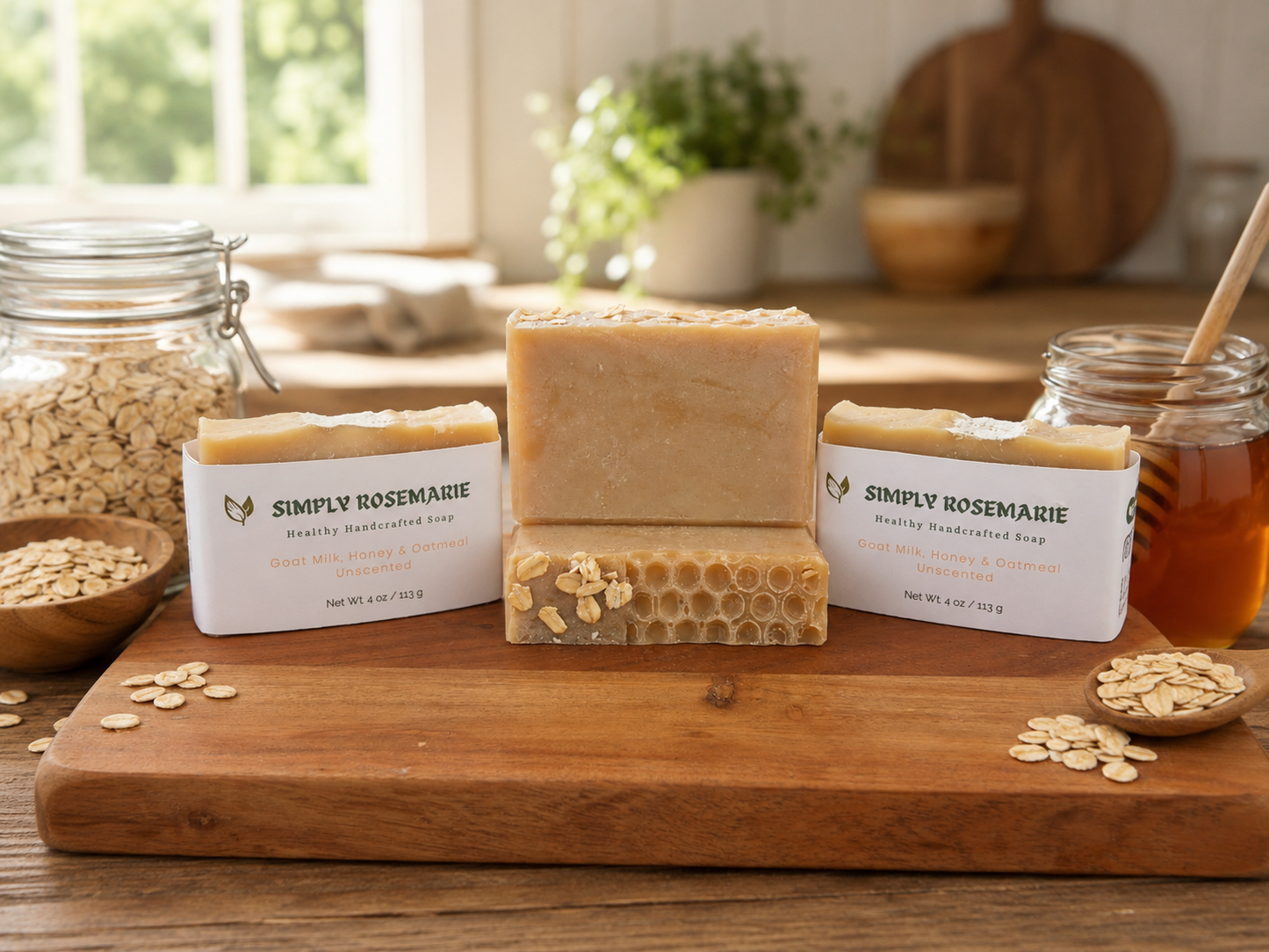 Unscented Goat Milk, Raw Honey & Oatmeal handcrafted soap bar by Simply RoseMarie
