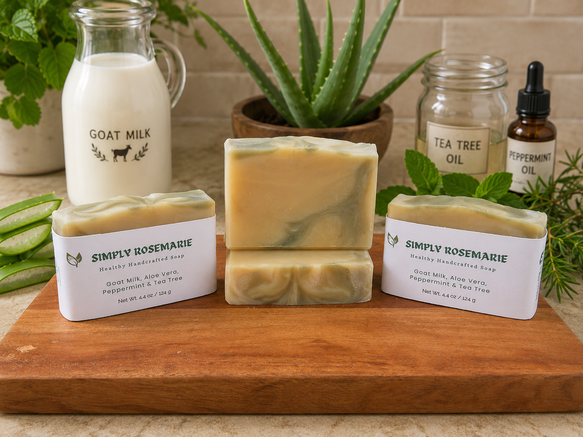 Handcrafted Goat Milk, Aloe Vera, Peppermint & Tea Tree soap bars by Simply RoseMarie

