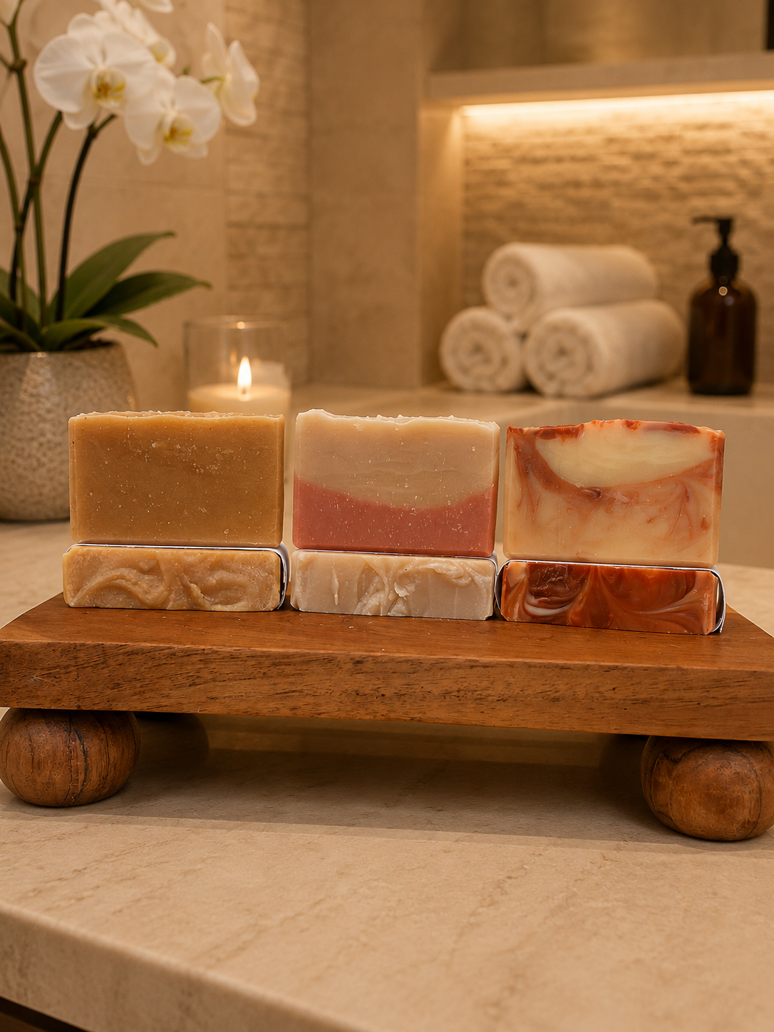 Bundle 3 Pack of  –  Honey & Turmeric (Unscented); Lavender & Palmarosa, Tallow; Orange & Cedarwood.